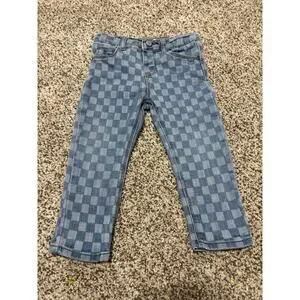 Zara Toddler Girls Checkered Denim Jeans, Size 18-24 Months